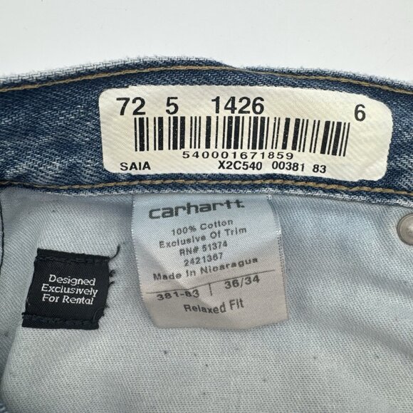 VTG Carhartt Jeans Mens 36x34 Relaxed Fit Work Jeans Medium Wash Denim Rental - Picture 5 of 8